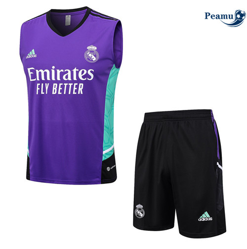 Grossista Kit Maglia Formazione Calcio Real Madrid Debardeur + Pantaloni Viola 2023-2024