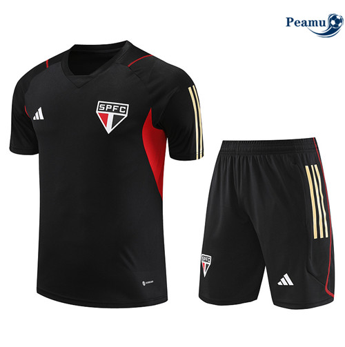 Produzione Kit Maglia Formazione Calcio Sao Paulo + Pantaloni Nero 2023-2024