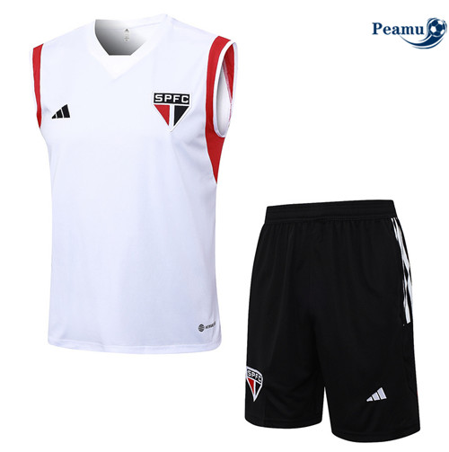 Nuove Kit Maglia Formazione Calcio Sao Paulo Debardeur + Pantaloni Bianco 2023-2024