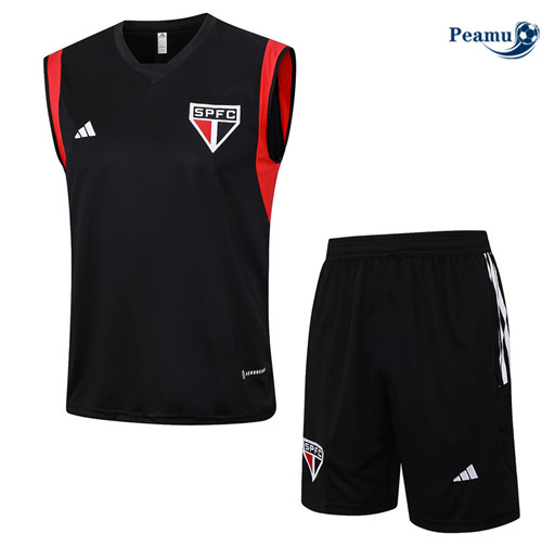 Promozionale Kit Maglia Formazione Calcio Sao Paulo Debardeur + Pantaloni Nero 2023-2024