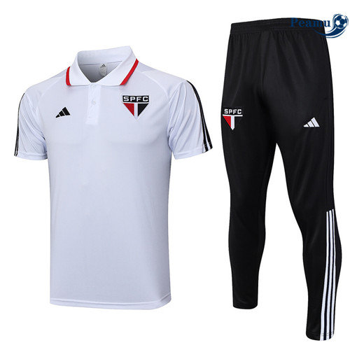 Vendere Kit Maglia Formazione Calcio Sao Paulo Polo + Pantaloni Bianco 2023-2024