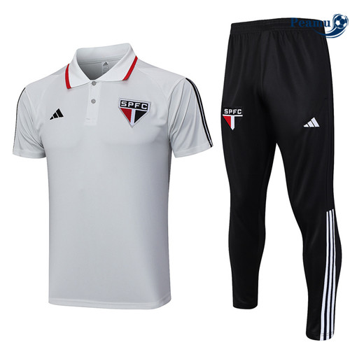 Negozio Kit Maglia Formazione Calcio Sao Paulo Polo + Pantaloni Grigio 2023-2024