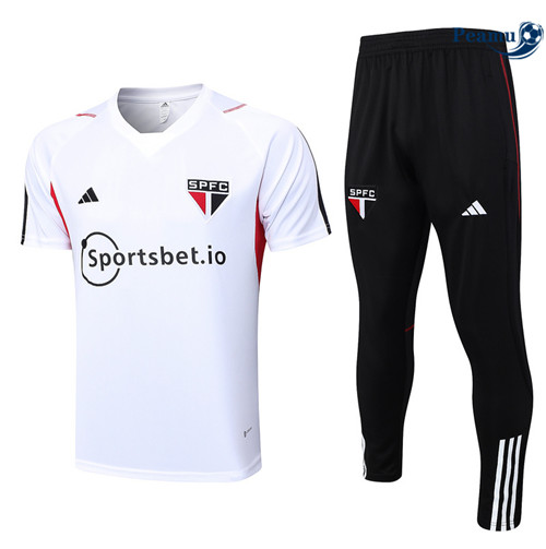 Collezione Kit Maglia Formazione Calcio Sao Paulo + Pantaloni Bianco 2023-2024