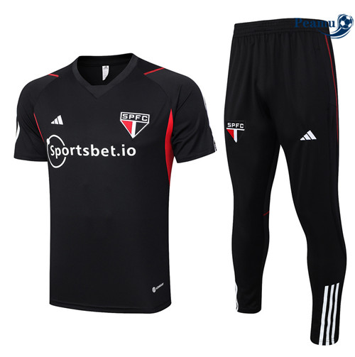 Nuovo Kit Maglia Formazione Calcio Sao Paulo + Pantaloni Nero 2023-2024