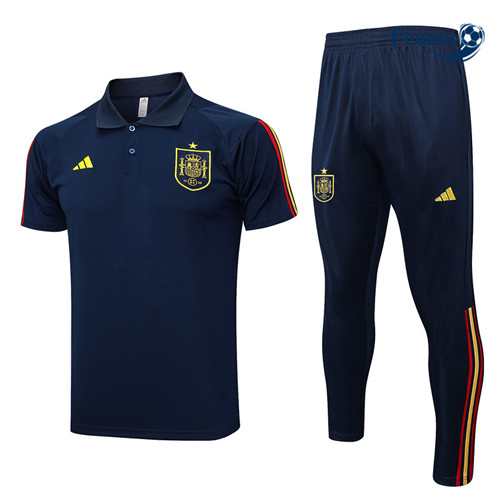 Collezione Kit Maglia Formazione Calcio Spagna Polo + Pantaloni Blu 2023-2024