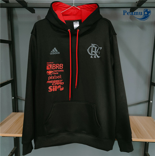 La moda Peluche Giacca Con Cappuccio Calcio Flamengo Nero 2023-2024