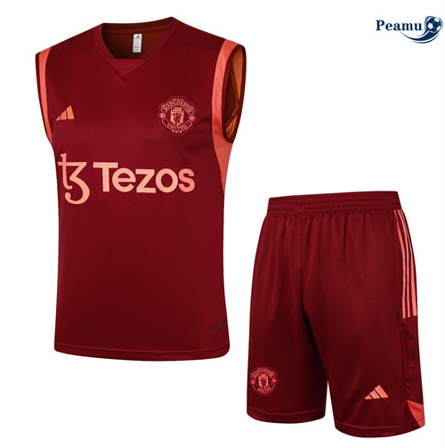 Vendita Kit Maglia Formazione Manchester United Canotta + Pantaloncini rosso granate 2024-2025