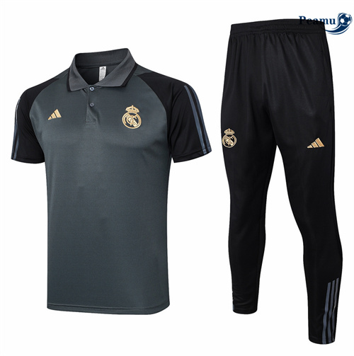 Grossista Kit Maglia Formazione Real Madrid Polo + Pantaloni grigio 2024-2025