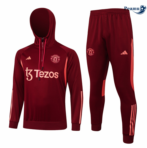 Saldi Tuta Calcio - Felpa con cappuccio Manchester United rosso granate 2024-2025