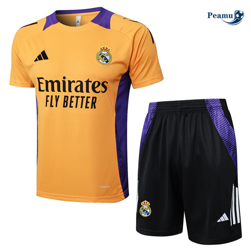 Produzione Kit Maglia Formazione Real Madrid + Pantaloncini colore arancione 2024-2025