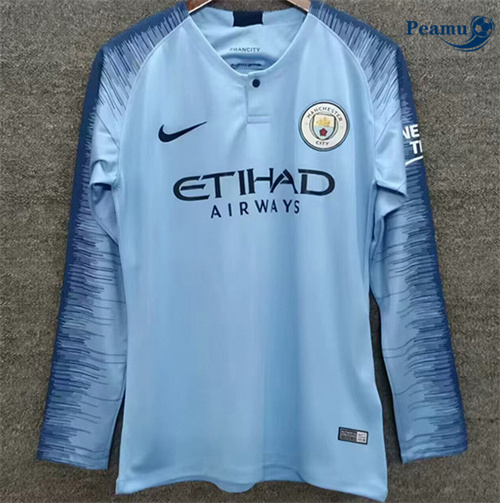 Maglia Calcio Classico Maglie Manchester City Prima Manica lunga 2019