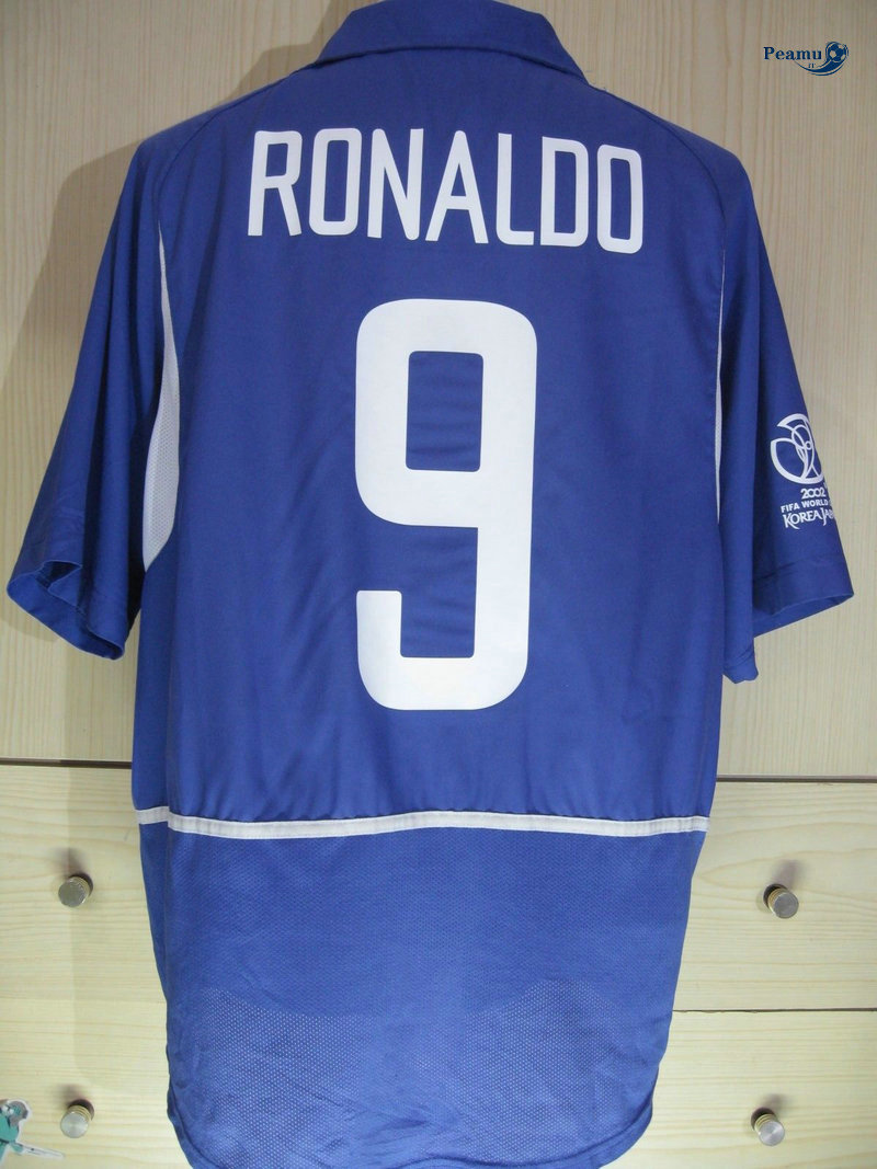Classico Maglie Brasile Seconda Azzurro (9 RONALDO) Coppa Del Mondo 2002