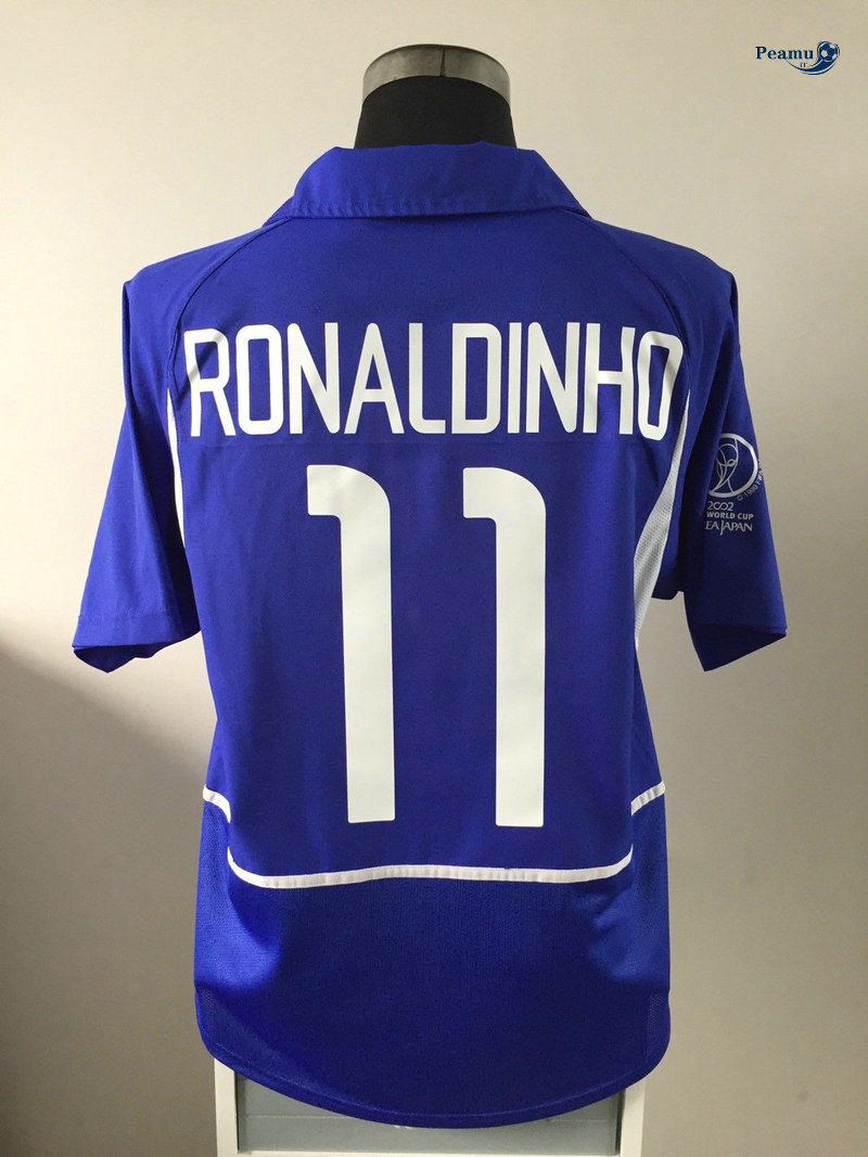 Classico Maglie Brasile Seconda Azzurro (11 RONALDINHO) Coppa Del Mondo 2002