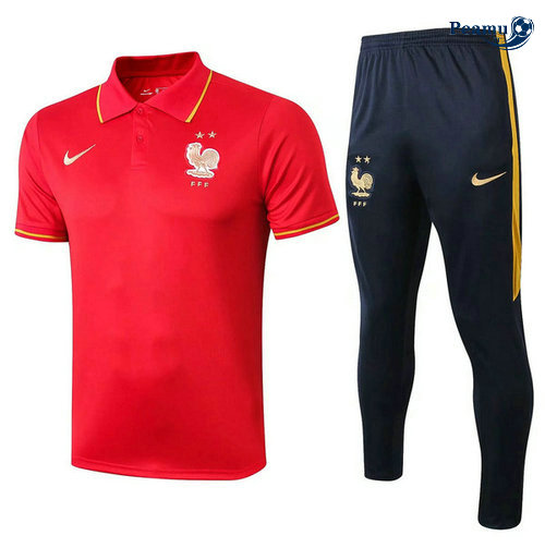 Kit Maglia Formazione POLO Francia + Pantaloni Rosso/Blu navy 2019-2020