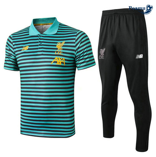 Kit Maglia Formazione POLO Liverpool + Pantaloni Verde Nero 2019-2020 M030