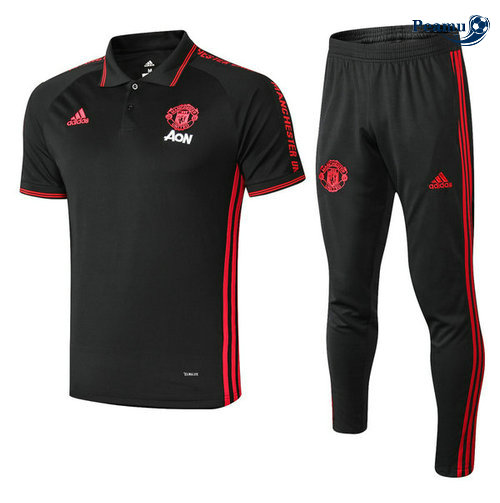 Kit Maglia Formazione POLO Manchester United + Pantaloni Nero/Rosso 2019-2020