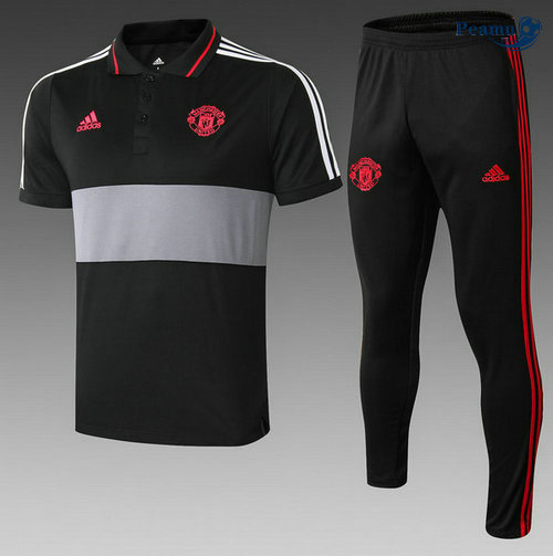 Kit Maglia Formazione POLO Manchester United + Pantaloni Nero 2019-2020 M111