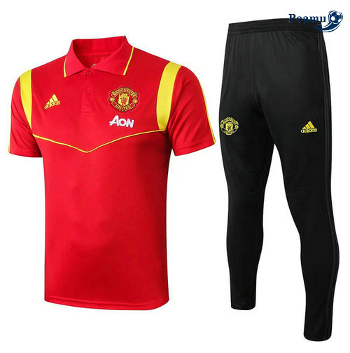 Kit Maglia Formazione POLO Manchester United + Pantaloni Rosso/Nero 2019-2020 M036