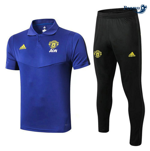 Kit Maglia Formazione POLO Manchester United + Pantaloni Azzurro/Nero 2019-2020