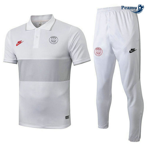 Kit Maglia Formazione POLO PSG + Pantaloni Bianco/Grigio 2019-2020