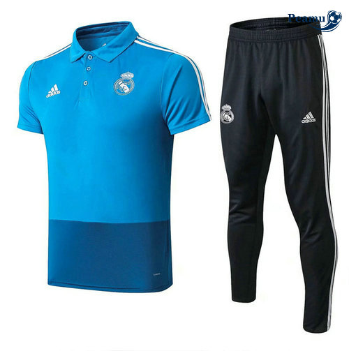 Kit Maglia Formazione POLO Real Madrid + Pantaloni Azzurro/Nero 2019-2020