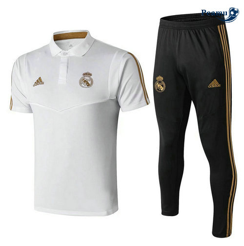 Maglia Formazione POLO Real Madrid + Pantaloni Bianco/Nero 2019-2020 M044