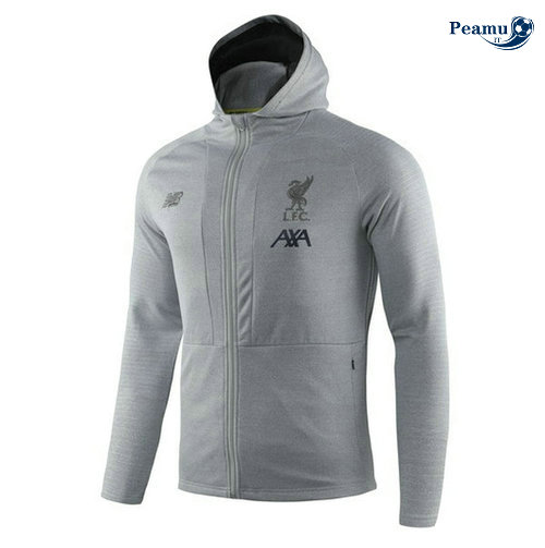 Giacca Con Cappuccio Calcio Liverpool Grigio Bianco 2019-2020