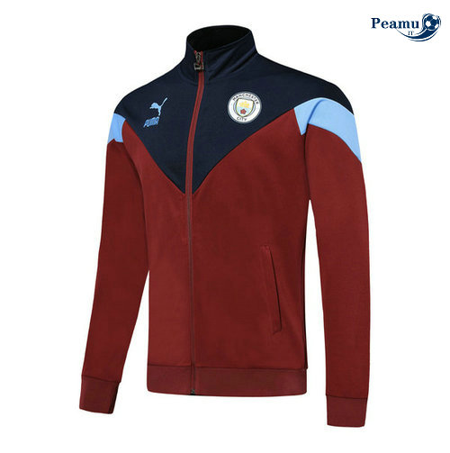 Giacca Calcio Manchester City Rosso/Azzurro 2019-2020 Collo Alto