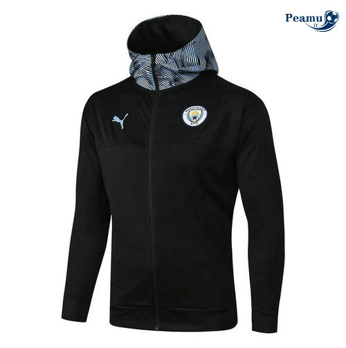 Giacca Con Cappuccio Calcio Manchester City Nero/Azzurro 2019-2020