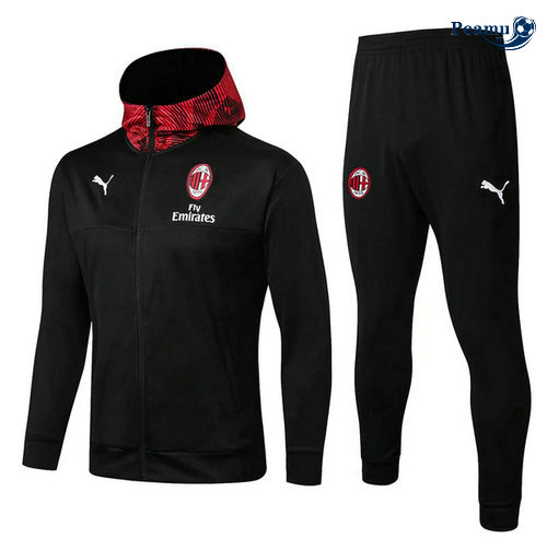 Tuta Calcio - Giacca con cappuccio AC Milan Nero 2019-2020 Rosso