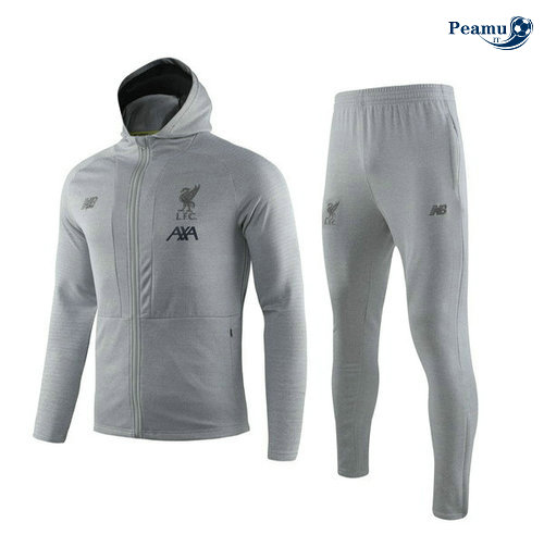 Tuta Calcio - Giacca con cappuccio Liverpool Grigio Bianco 2019-2020