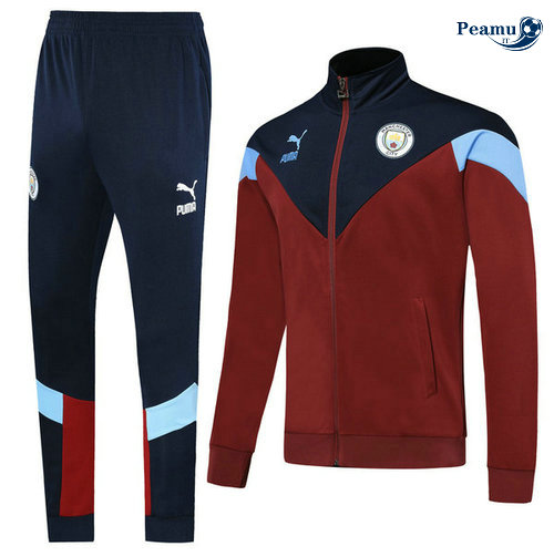 Tuta Calcio - Giacca Manchester City Rosso/Azzurro 2019-2020 Collo Alto