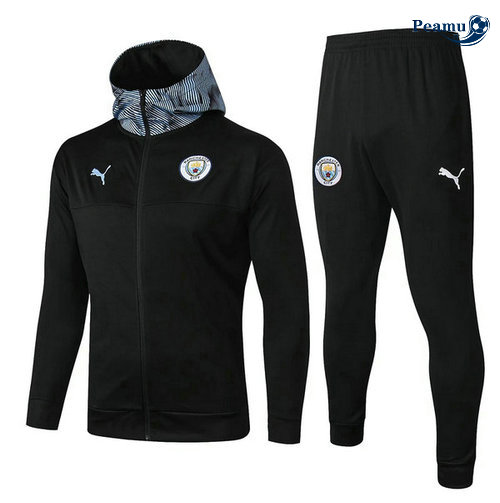 Tuta Calcio - Giacca con cappuccio Manchester City Nero/Azzurro 2019-2020
