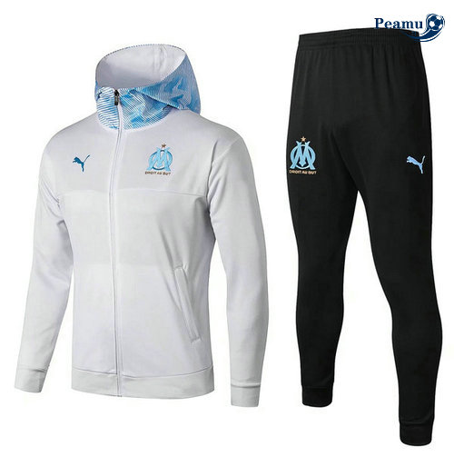 Tuta Calcio - Giacca con cappuccio Marsiglia Bianco/Azzurro 2019-2020