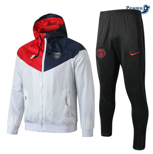 Tuta Calcio - Giacca con cappuccio A Vento PSG Bianco/Nero/Rosso Azzurro 2019-2020