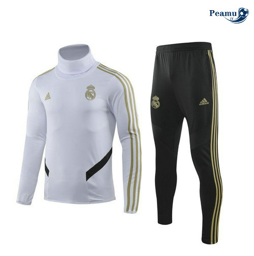 Tuta Calcio Real Madrid Bianco/Nero 2019-2020 Collo Alto