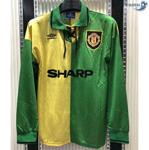 Classicoo Maglie Manchester United Manica lunga Giallo/Verde 1992-94