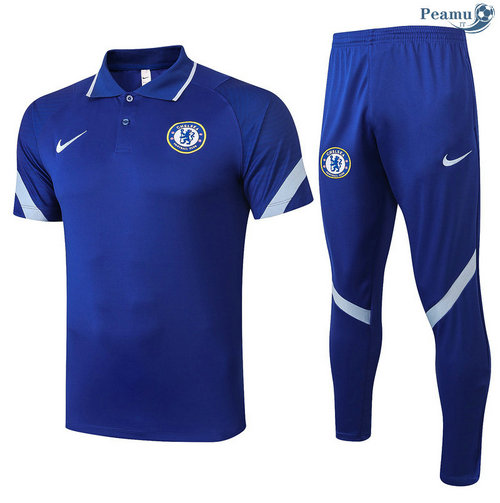 Kit Maglia Formazione Polo Chelsea + Pantaloni Blu 2020-2021