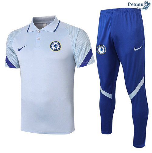 Kit Maglia Formazione Polo Chelsea + Pantaloni Grigio chiaro 2020-2021