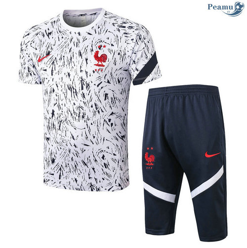 Kit Maglia Formazione Francia + Pantaloni 3/4 Bianca 2020-2021