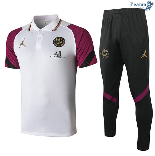 Kit Maglia Formazione Polo Jordan + Pantaloni Bianca/Viola 2020-2021