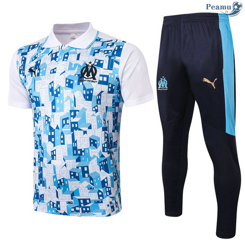 Kit Maglia Formazione Polo Marsiglia + Pantaloni Bianca/Blu 2020-2021