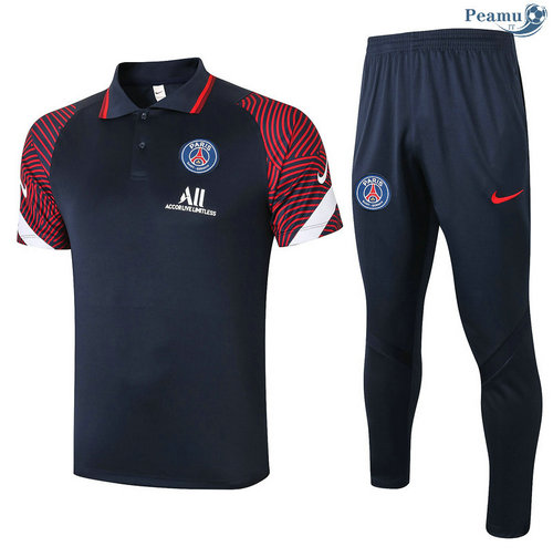 Kit Maglia Formazione Polo PSG + Pantaloni Blu Navy/Rosso 2020-2021